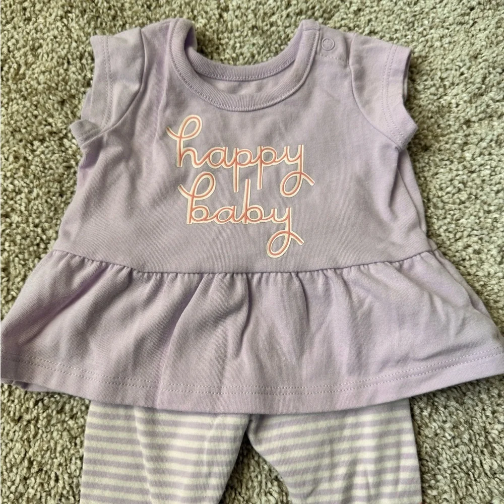 Carter’s Baby Girl “Happy Baby” Peplum Top & Floral Leggings Set – Size Newborn